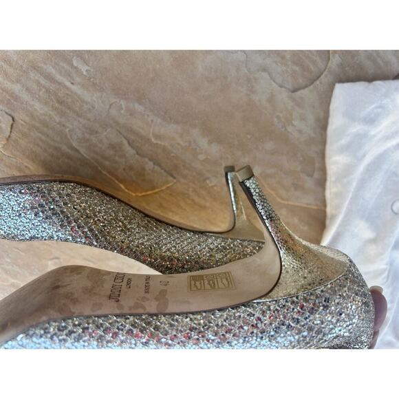 Jimmy Choo ISABEL Champagne Glitter Open Toe Pump Shoes EU Size 40 US 9.5 10 LH - Picture 5 of 5